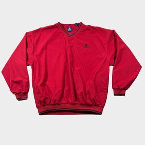Pebble Beach Golf Windbreaker Pullover Red V-Neck Jacket Men’s Large Vtg Coat